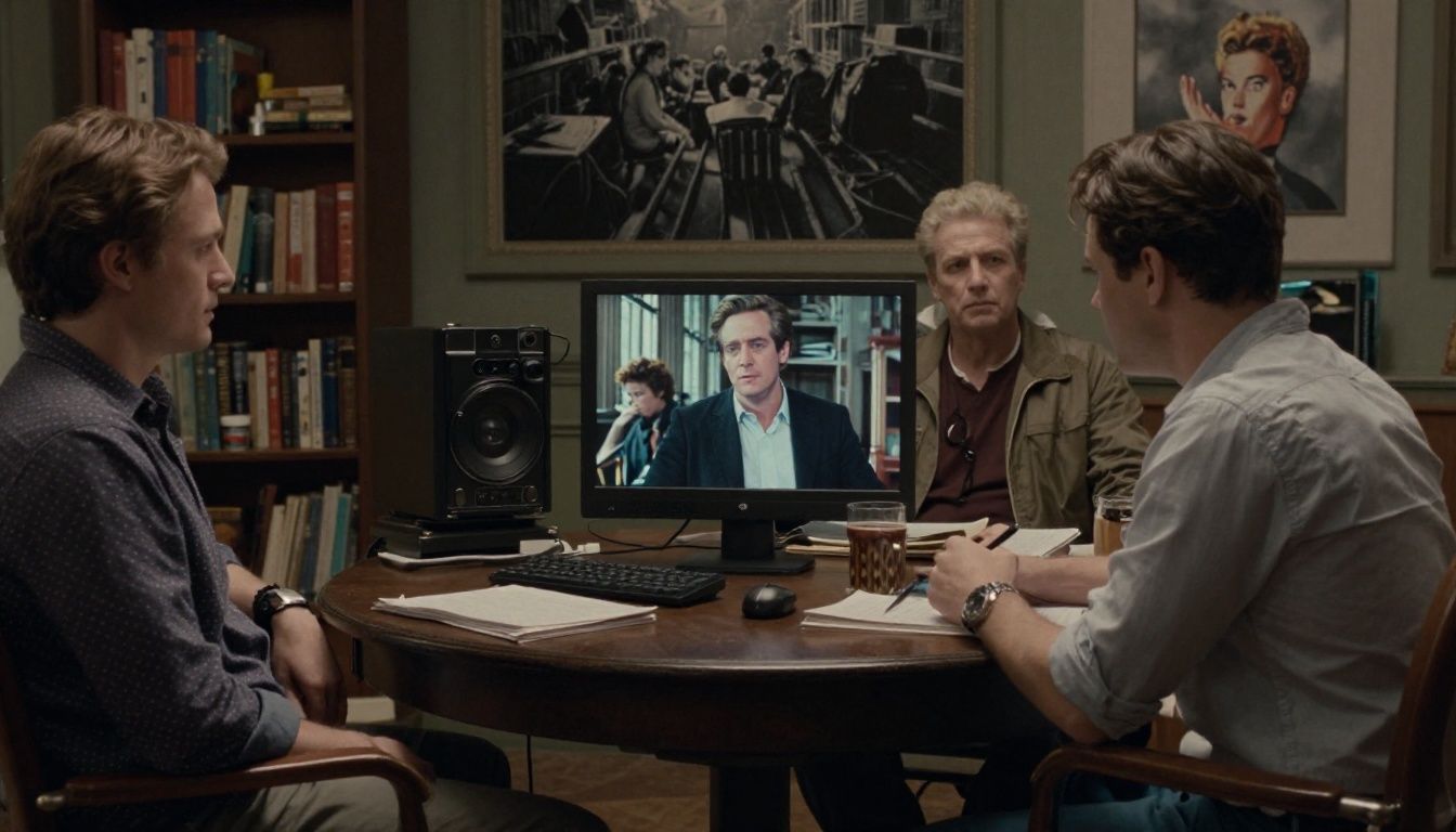 Uma montagem de cenas icônicas do cinema internacional, mostrando personagens famosos e momentos clássicos da história do cinema