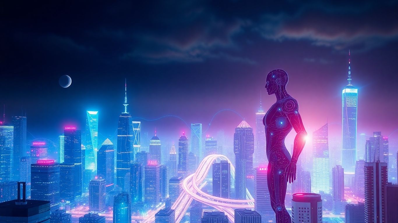 AI and humanoid robot integration in cityscape