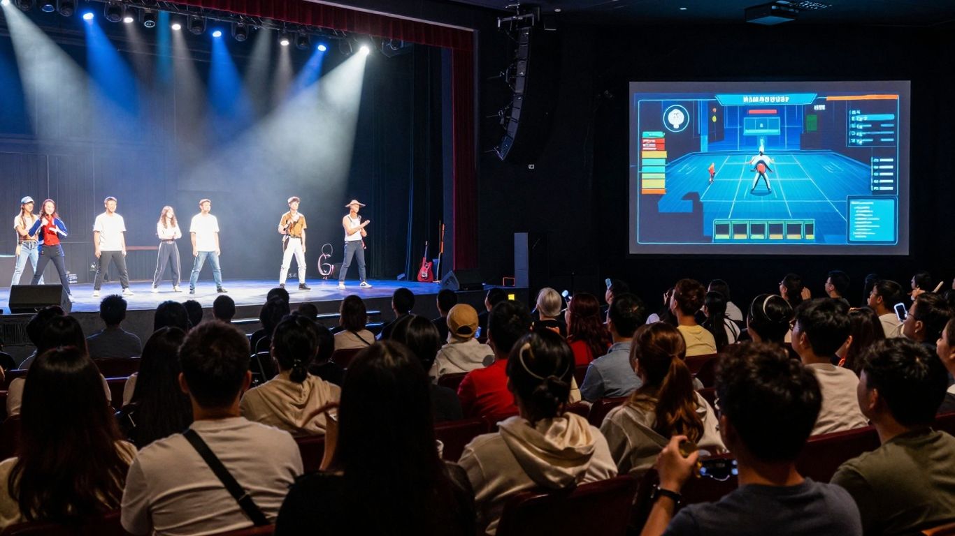 Diverse entertainment examples: live shows and digital games.