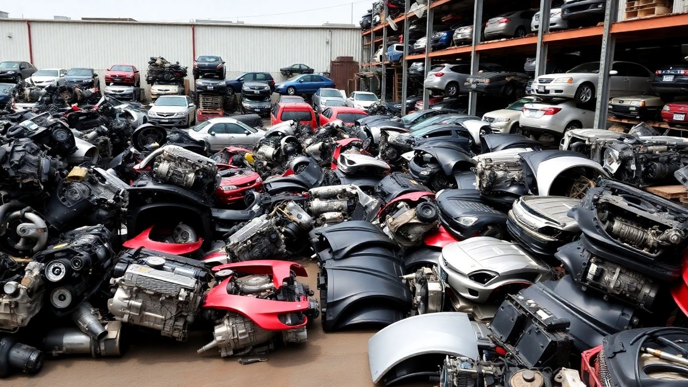 Nissan car parts at a Japanese auto wrecker.