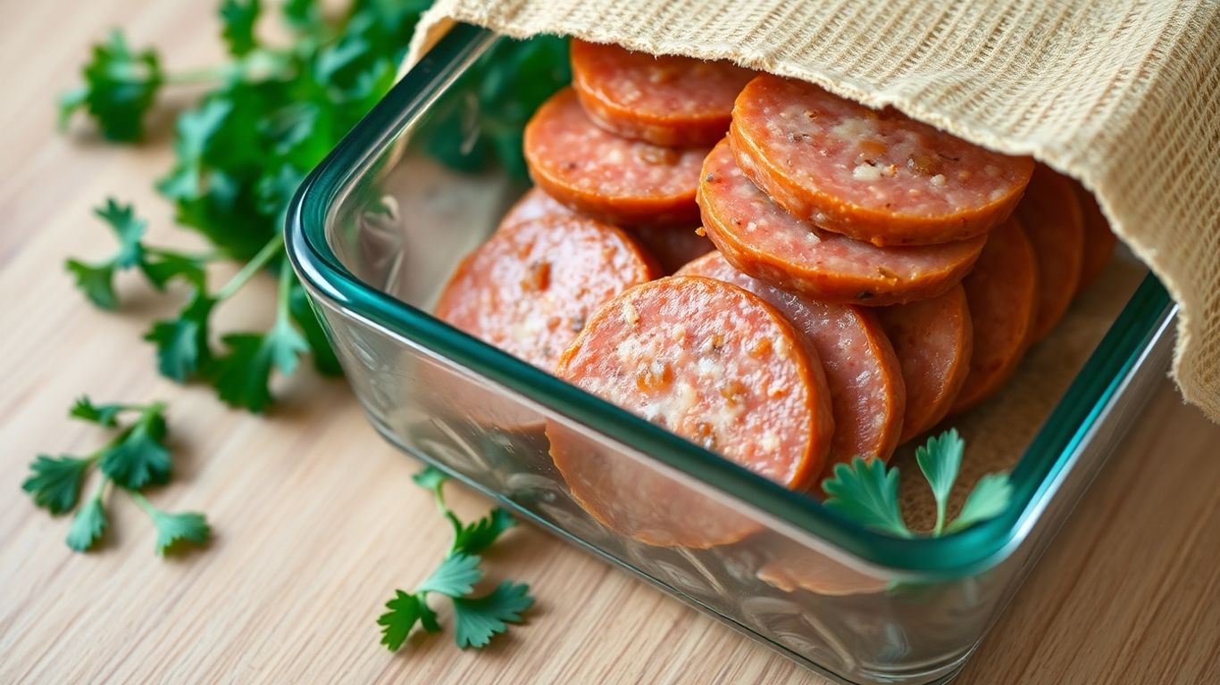 Wurst im Glas mit Bienenwachstuch aufbewahren.