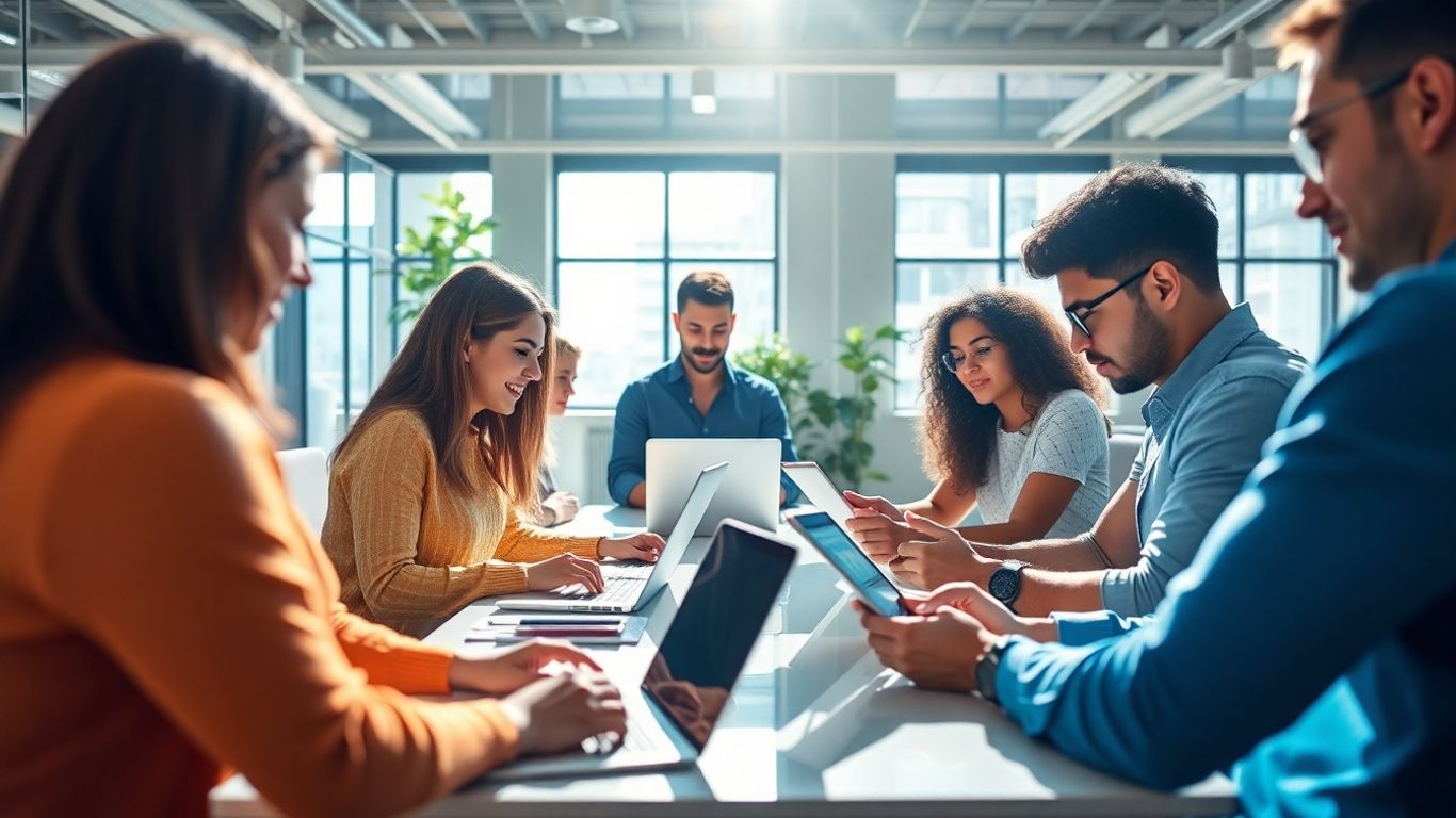 Digital marketing tools for startups. Startup team working with digital marketing tools.