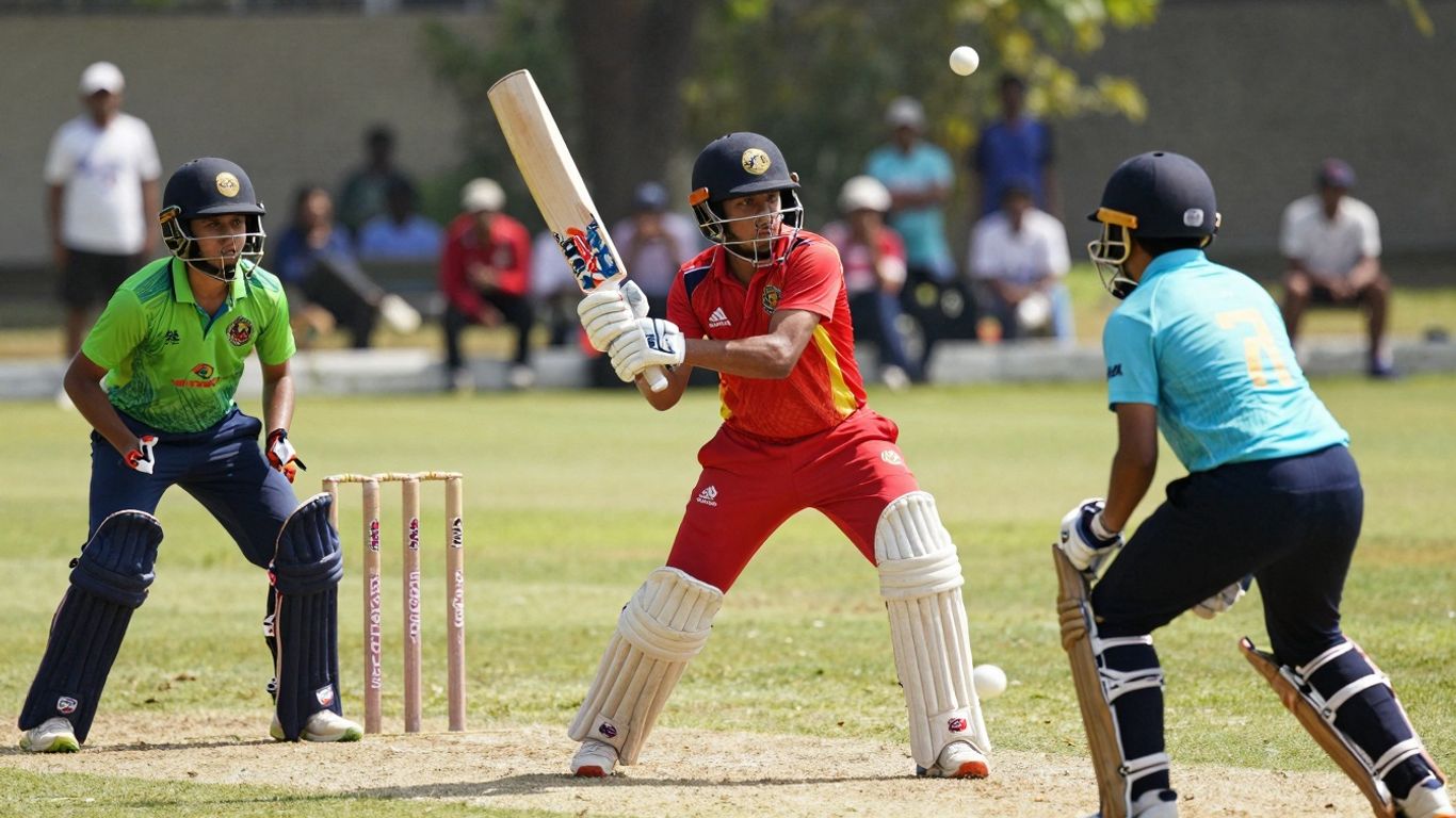 Young cricketers in action on a sunny oval.
