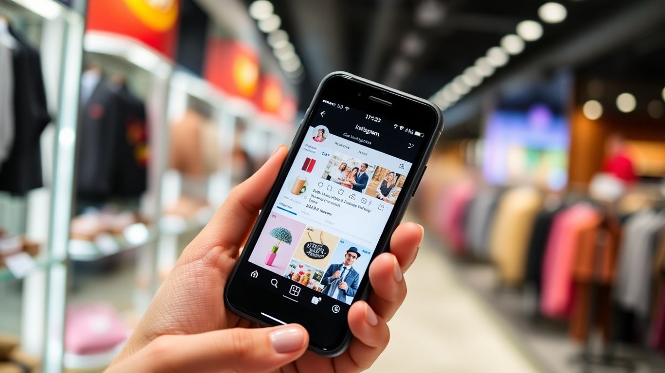 Instagram shopping feed on a smartphone screen.
