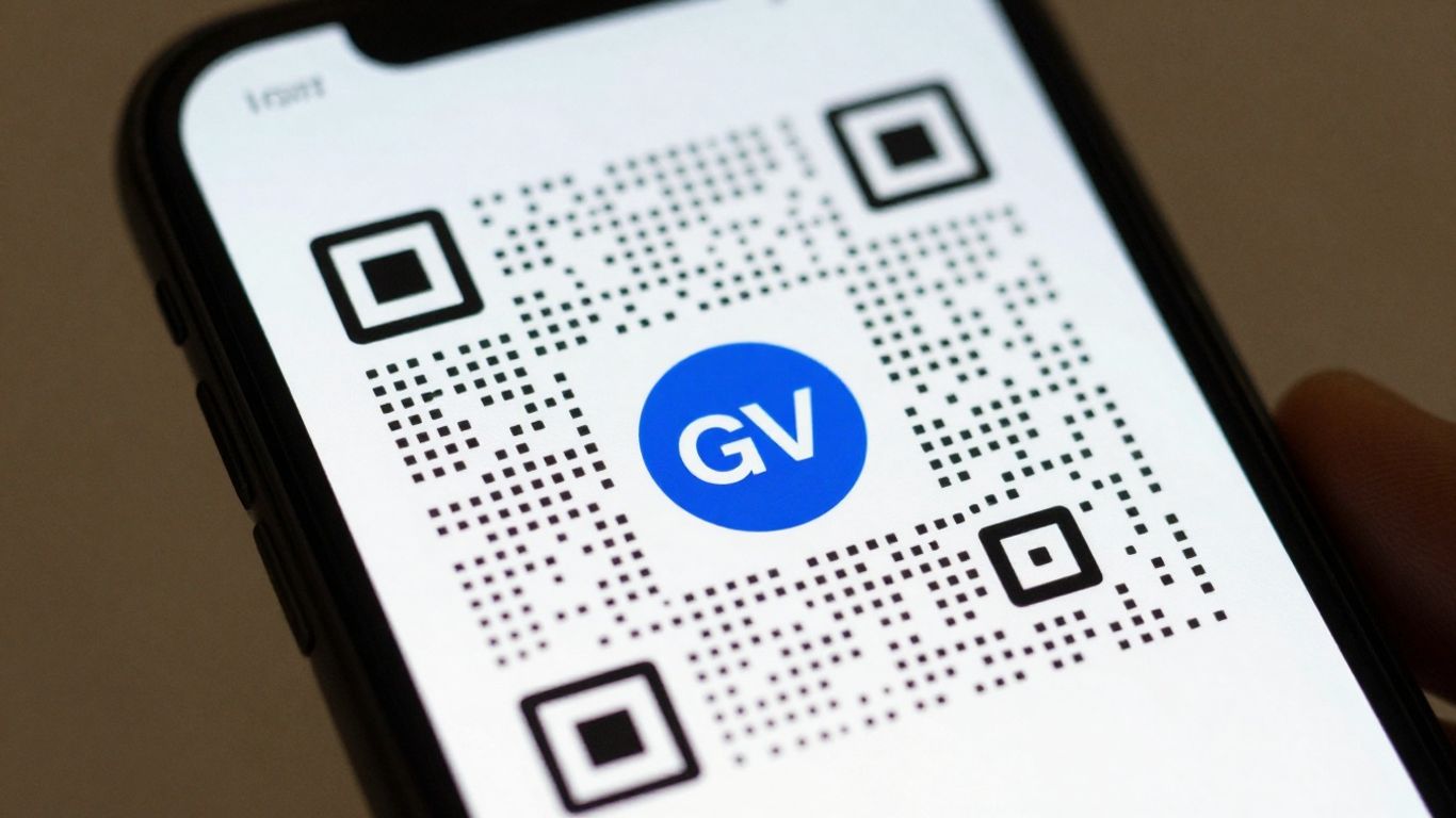Smartphone scanning a branded QR code.