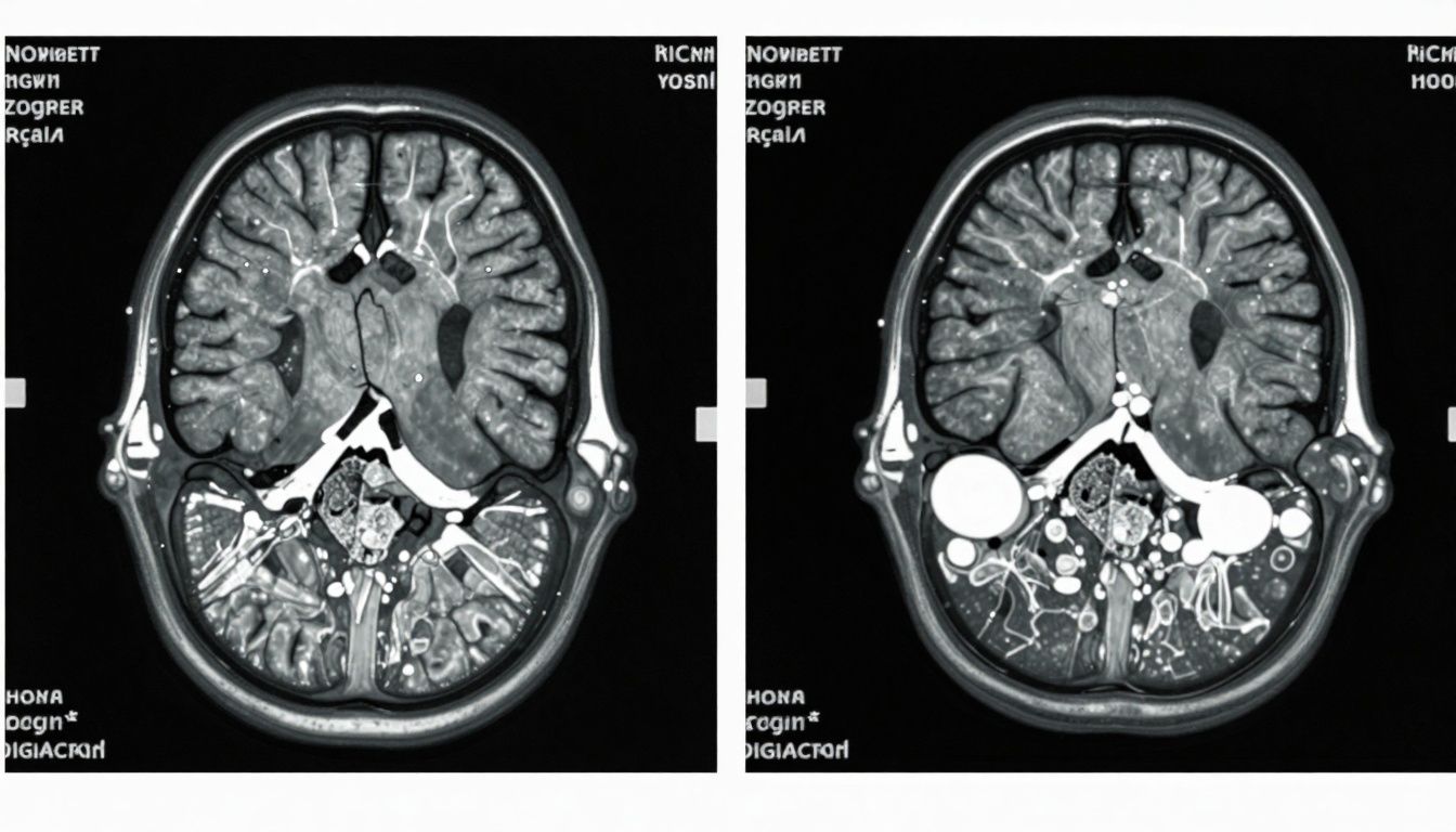 MRI scans showing normal brain versus brain affected by neurodegeneration in aging