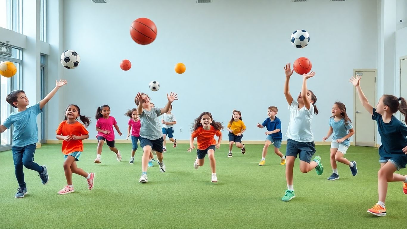 Schüler spielen verschiedene Ballspiele im Sportunterricht.