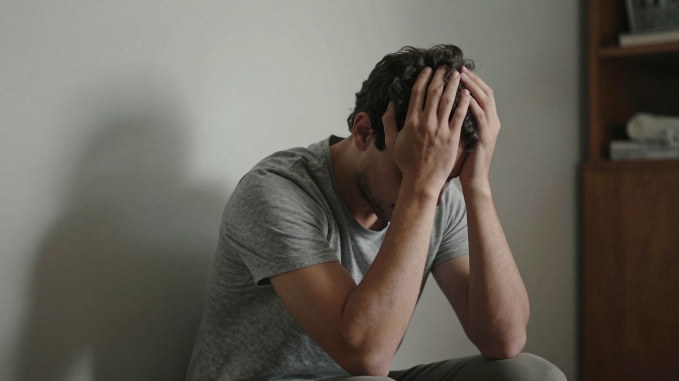 Person distressed, mind in chaos, muted colors, soft light.