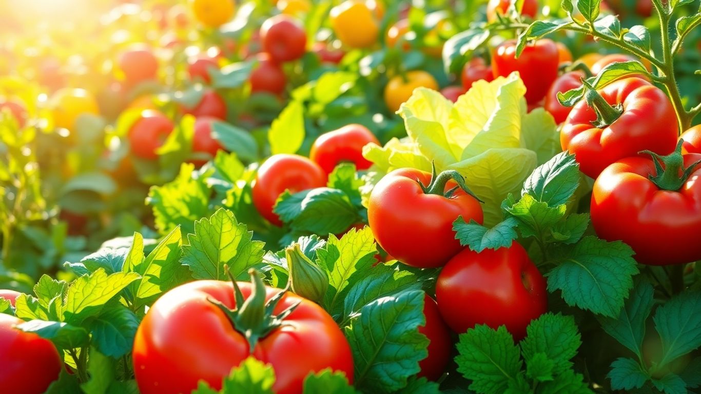 Homegrown organic vegetables in a sunny garden.
