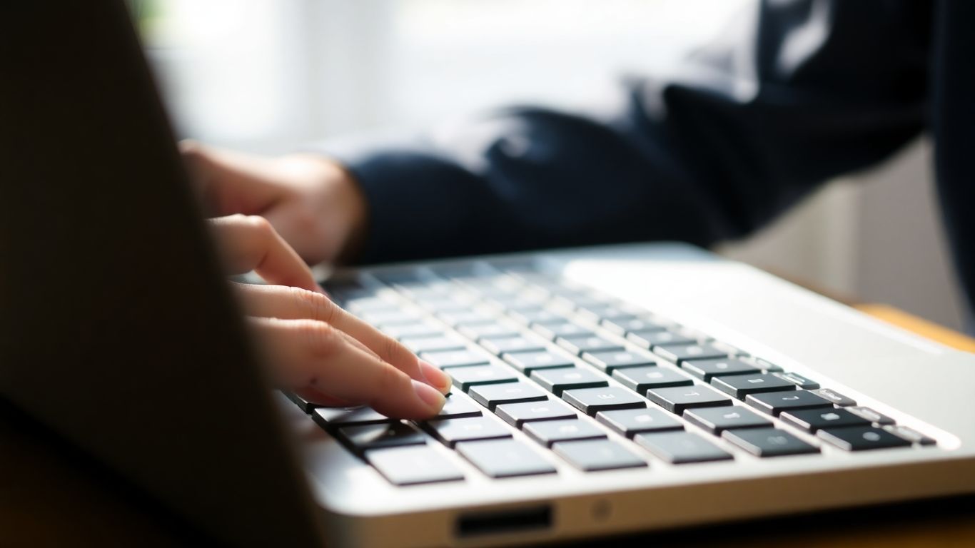 Mains tapant sur un clavier d'ordinateur portable.