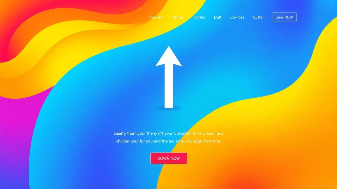 Modern landing page design with upward growth arrow.