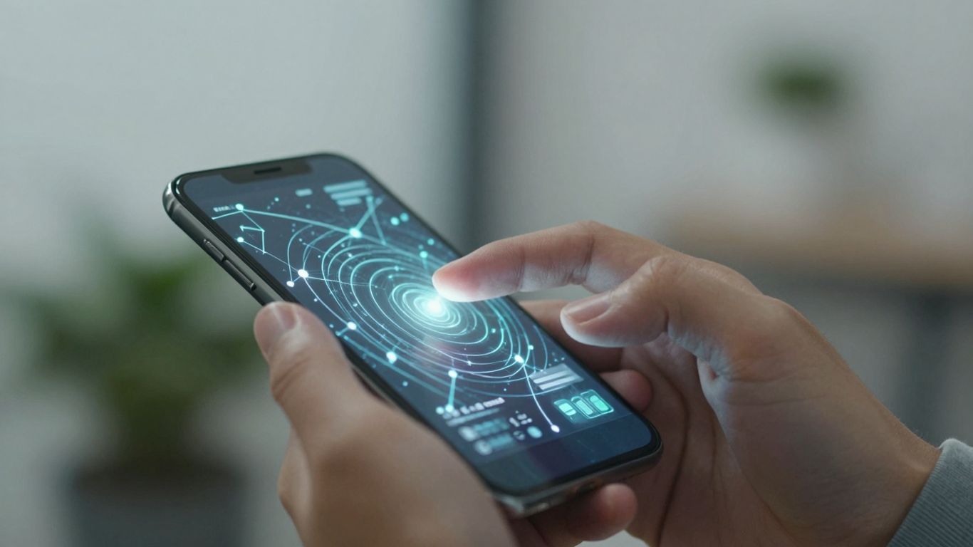 Person using smartphone for blockchain support