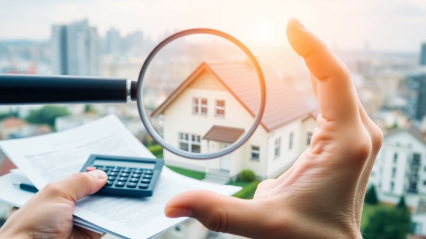 Casa siendo tasada con calculadora y documentos.