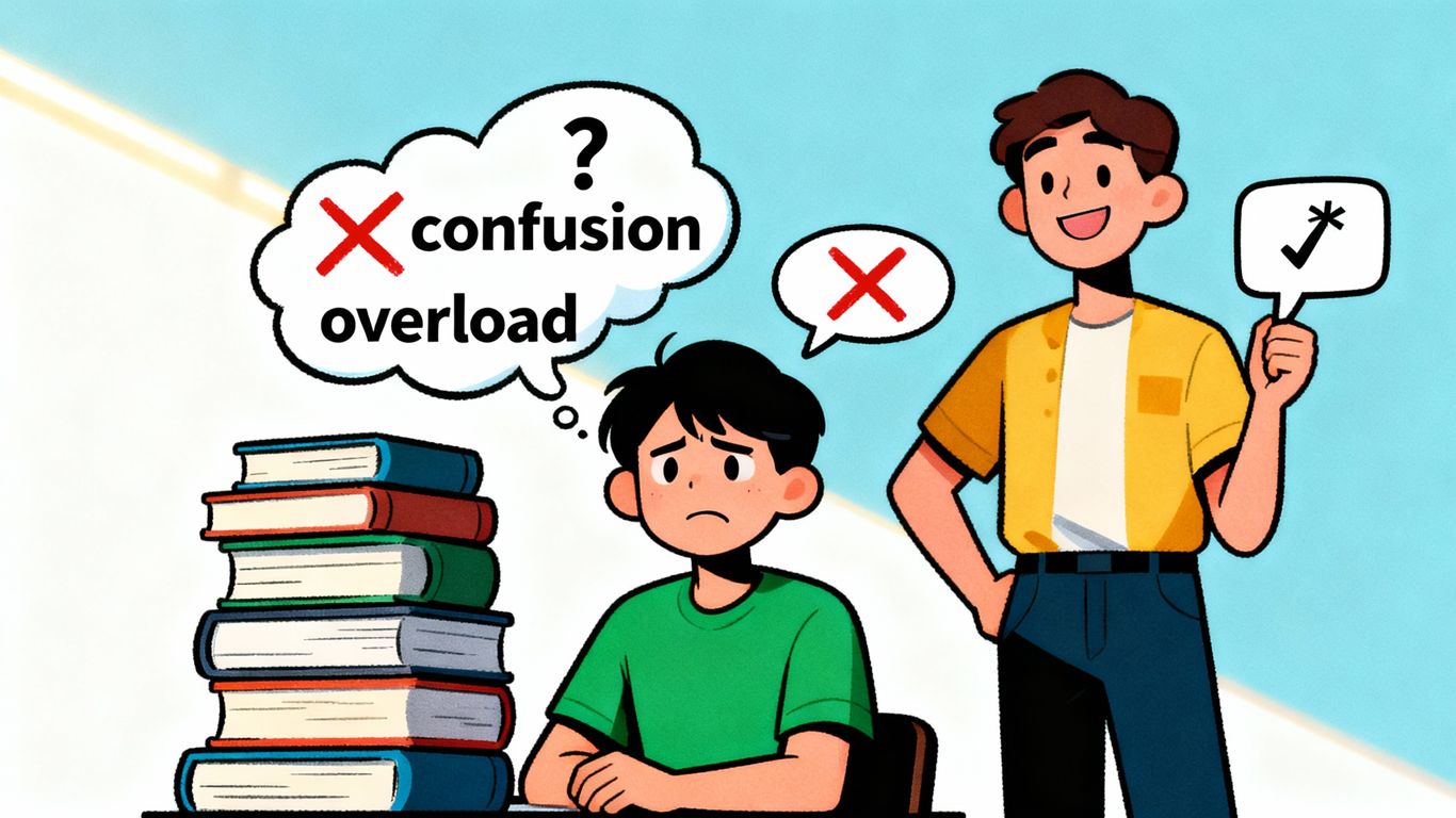 Person learning language, frustrated vs confident.