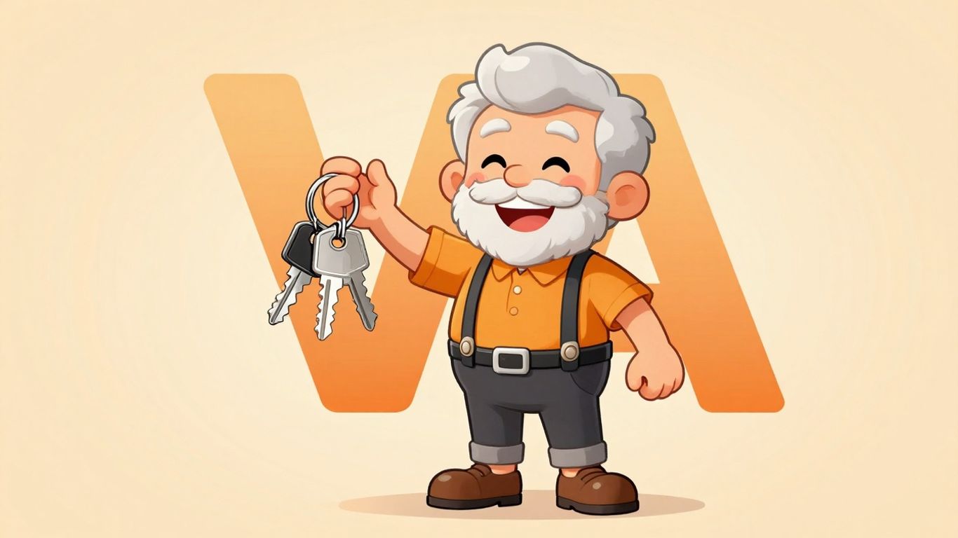 Veteran holding multiple keys, VA loan symbol.
