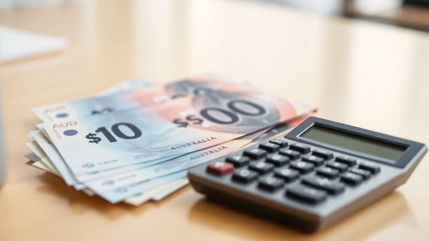 Australian dollars and calculator on a desk.