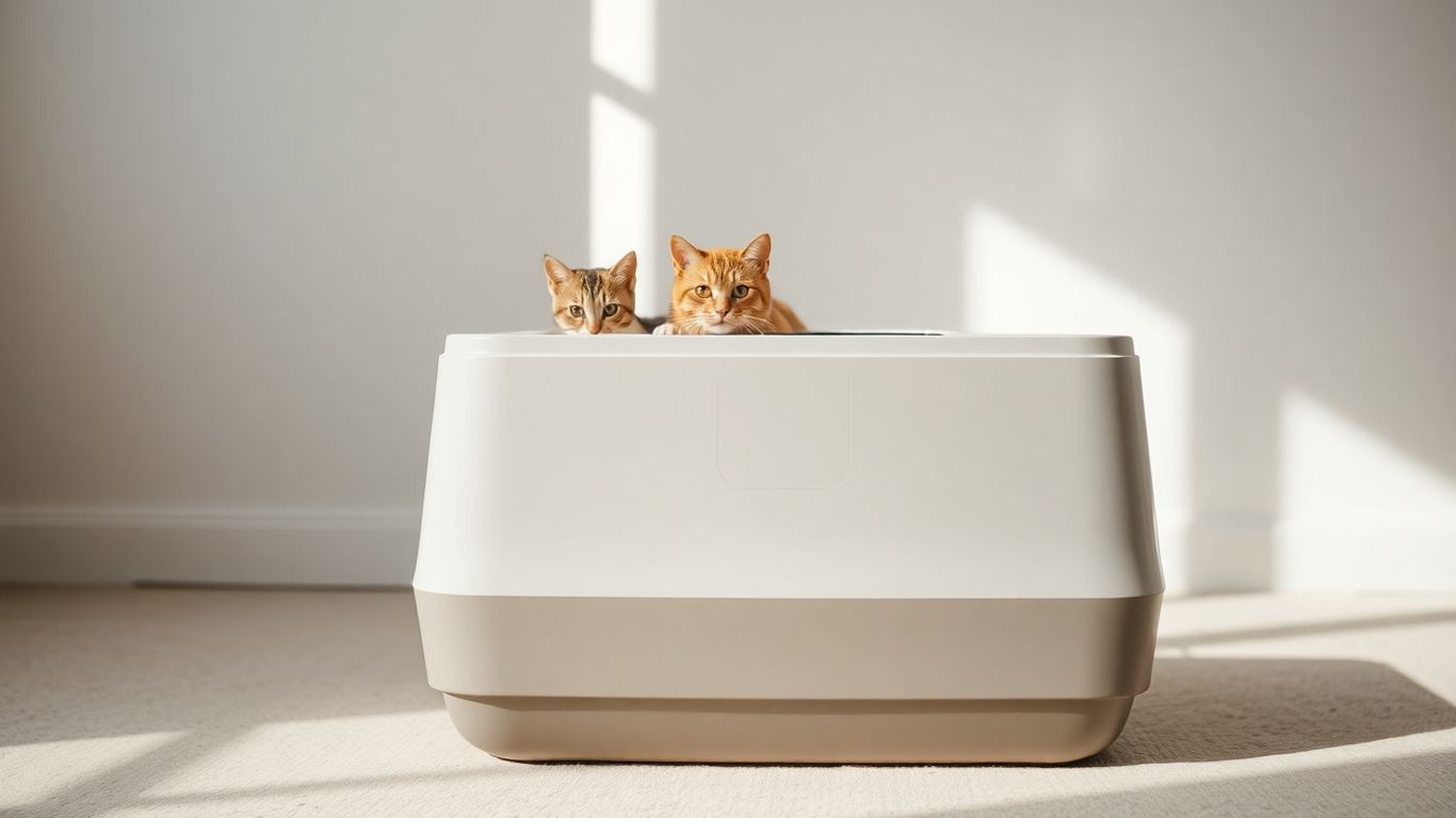 Top entry cat litter box with a cat