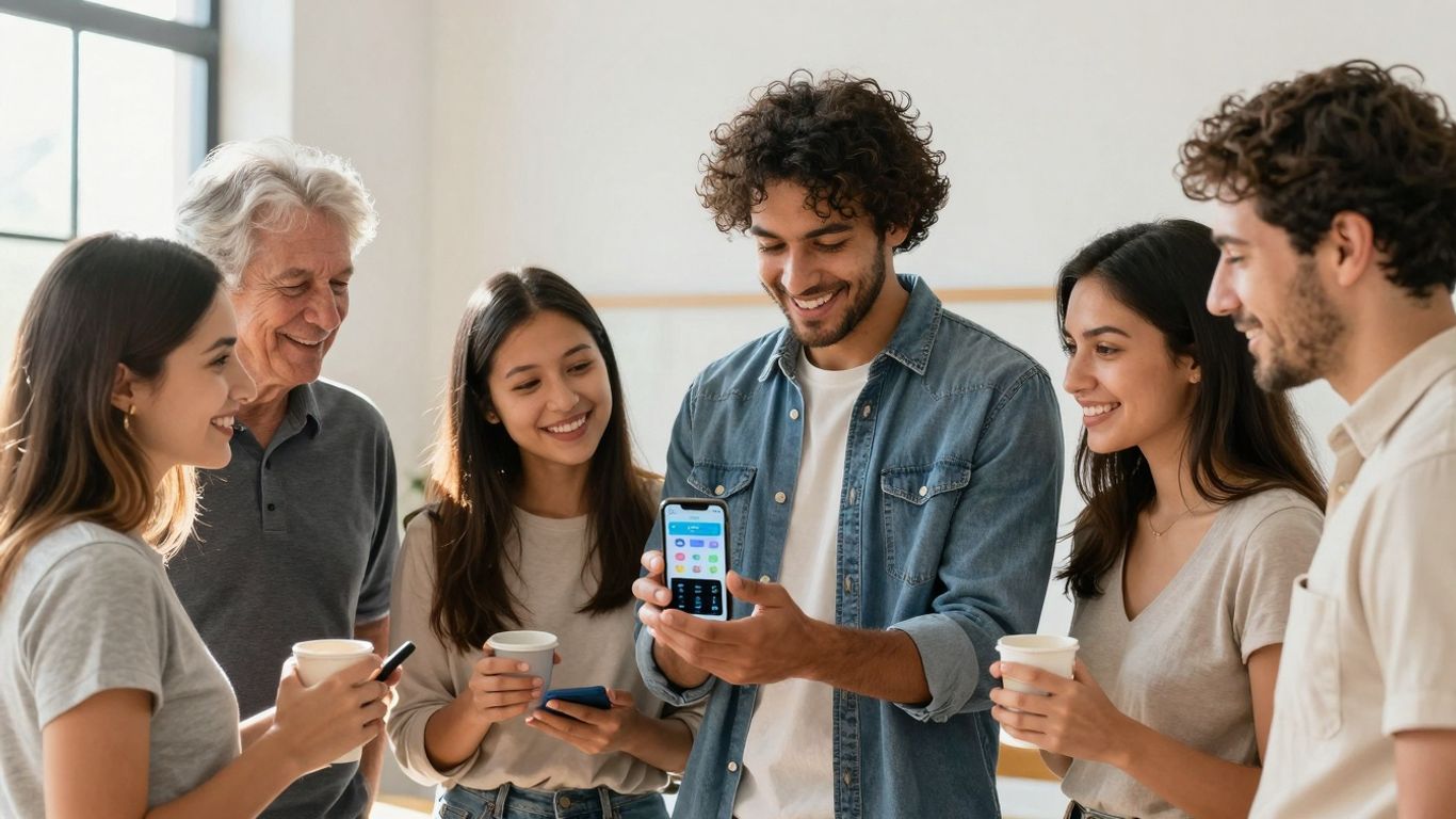 Pessoas felizes usando aplicativo de aulas gratuitas para CNH.