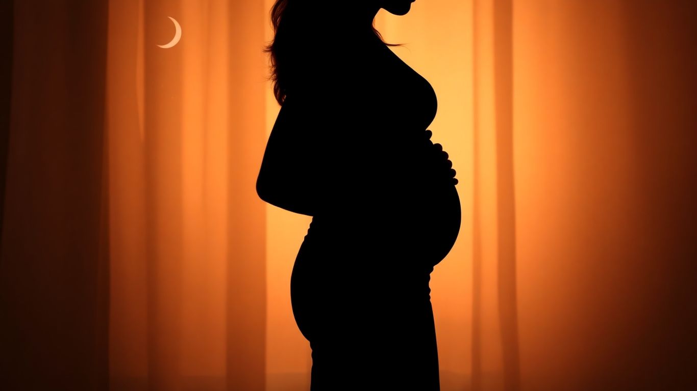 Schwangere Frau Silhouette mit Mond und Sternen
