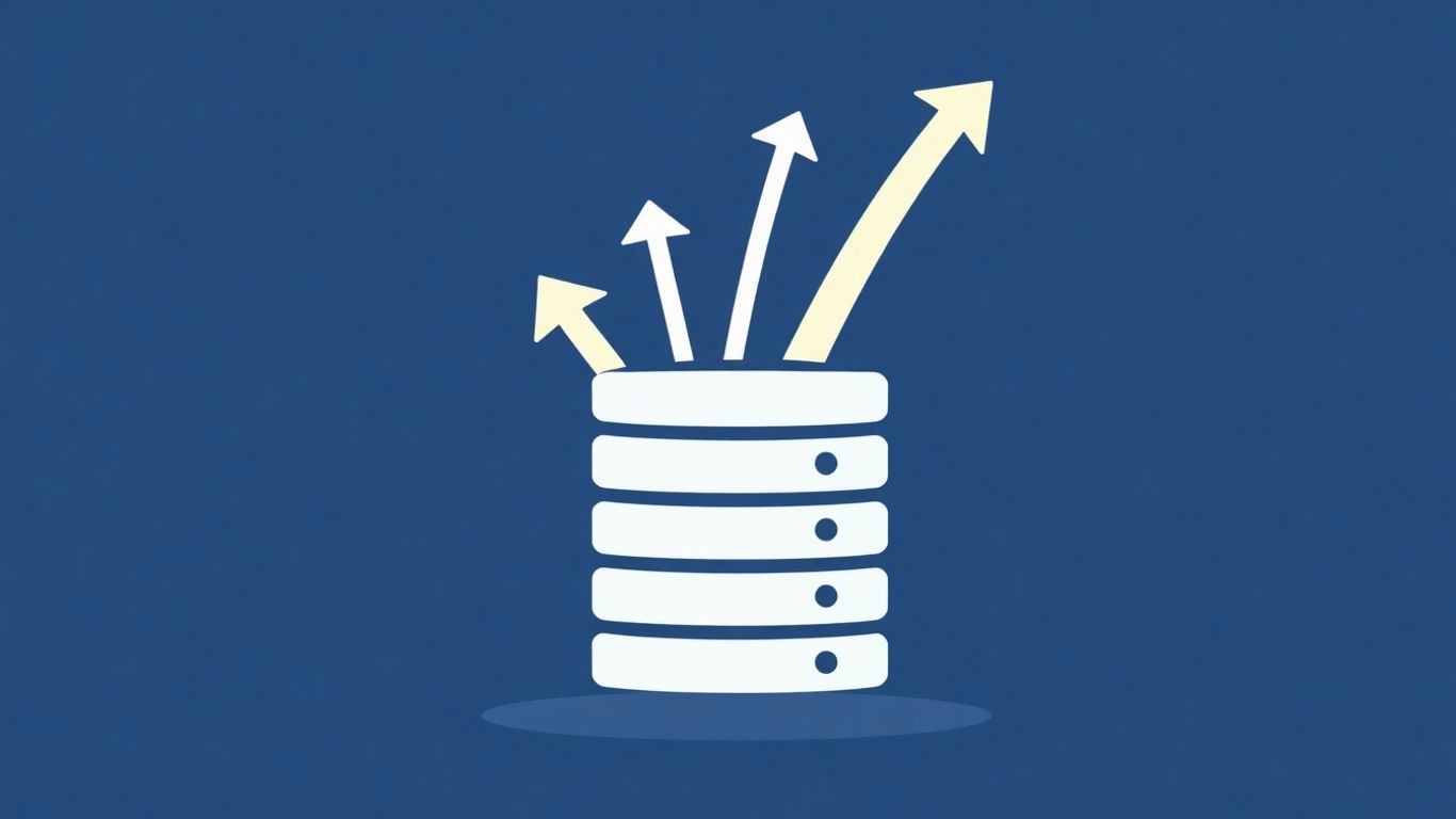 Database icon with growth arrows, modern pastel illustration.
