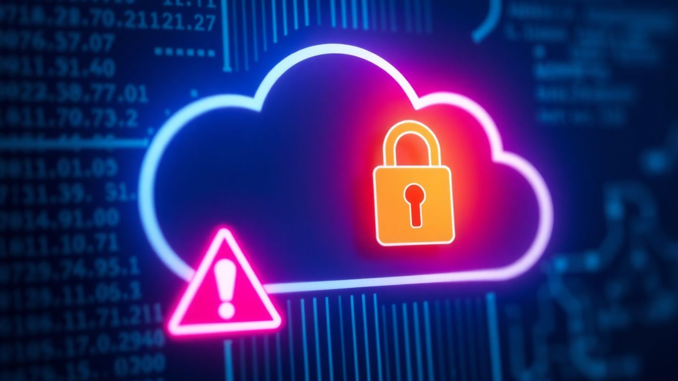 Cloud icon with padlock and alert symbol.