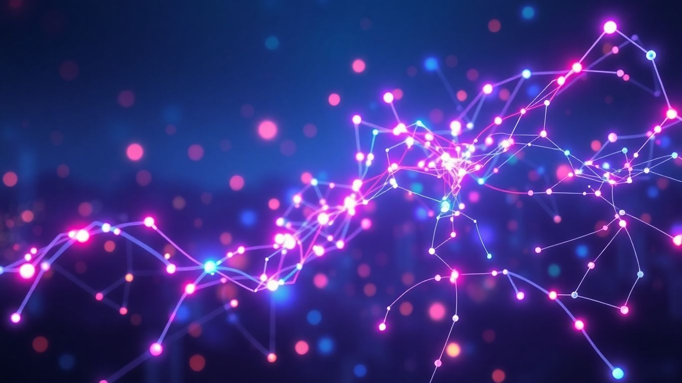 competitive learning. Abstract AI neural networks and data points