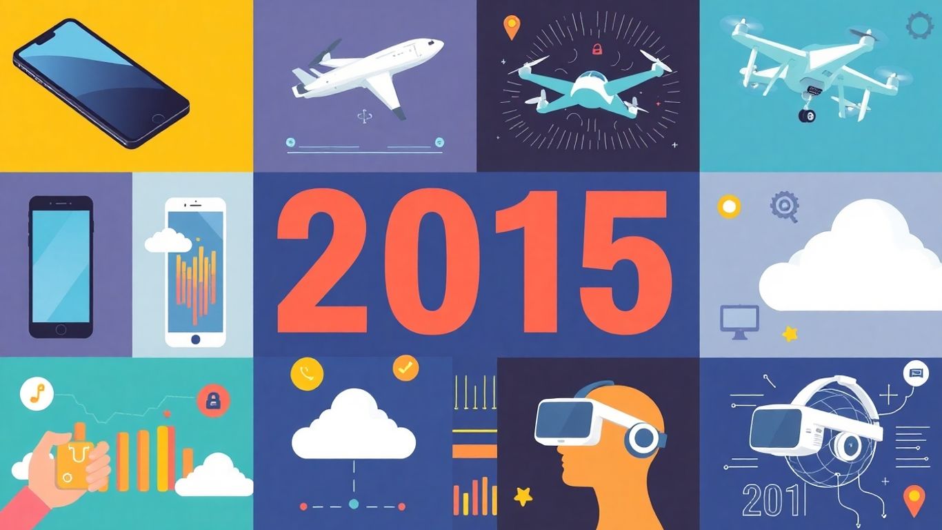 Collage of 2015's most impactful technologies.