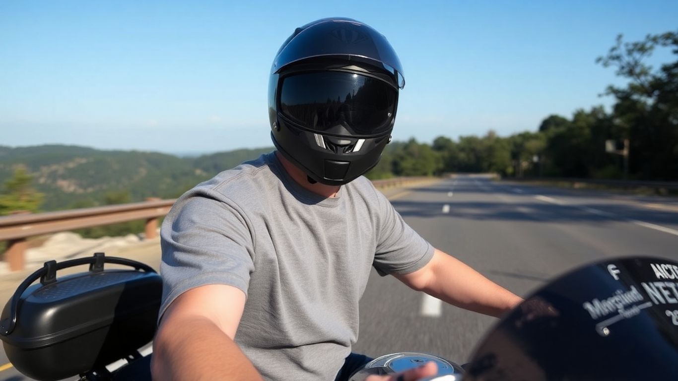 Motorcycle rider wearing a helmet in Georgia.