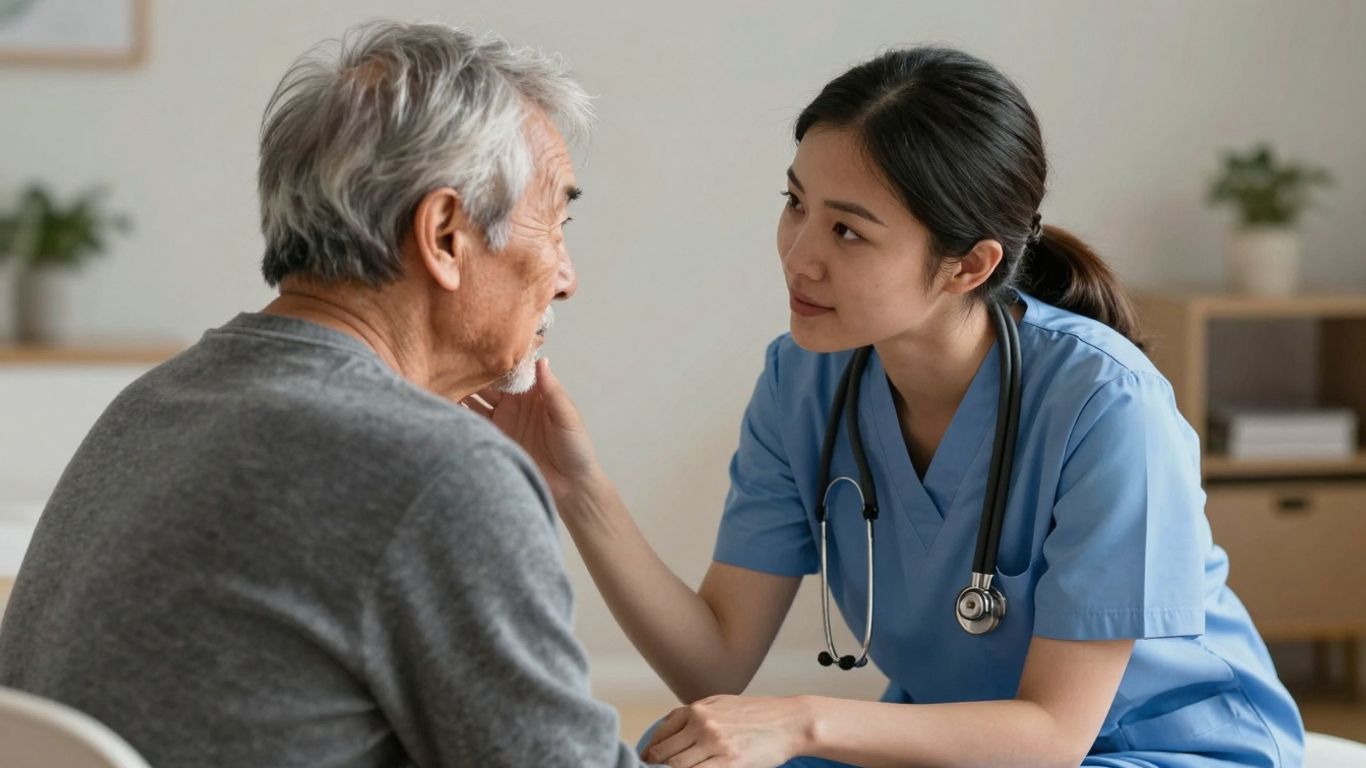 Nurse and patient in a therapeutic communication session.