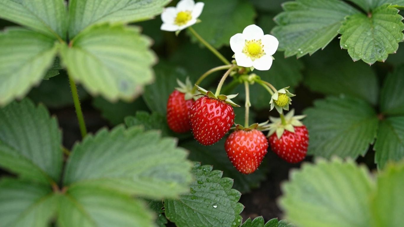 Wilde aardbeien met bladeren en bloemen