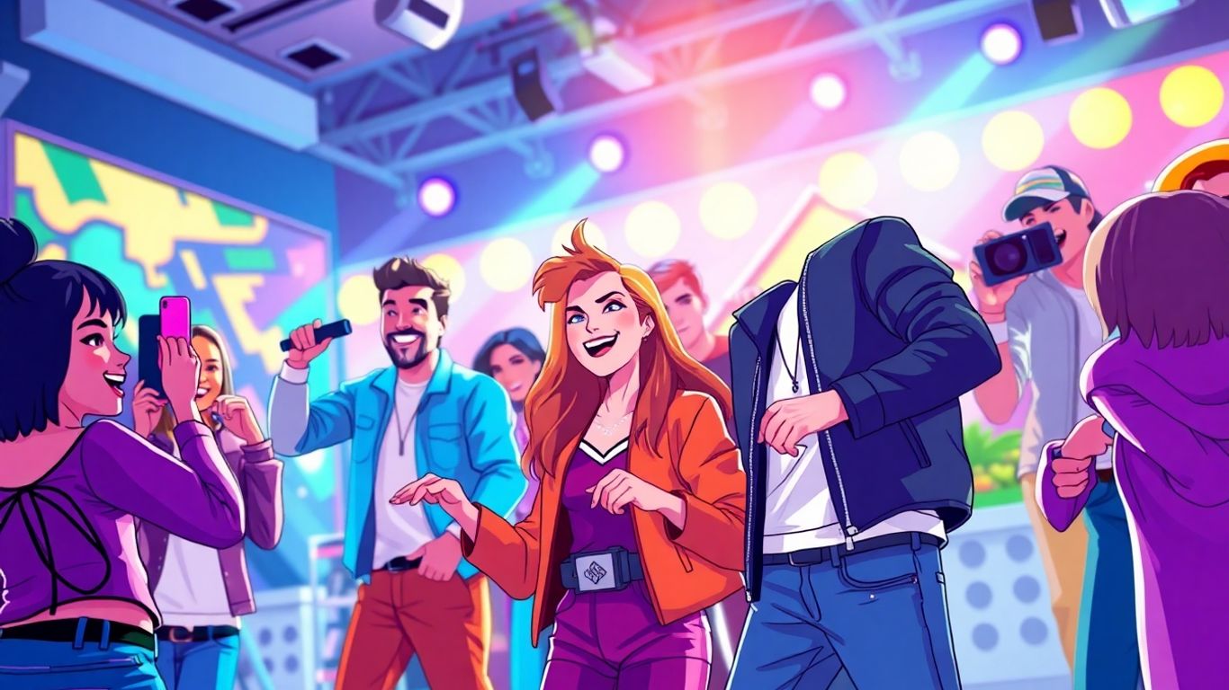 Entertainers in a dynamic, game-like scene.