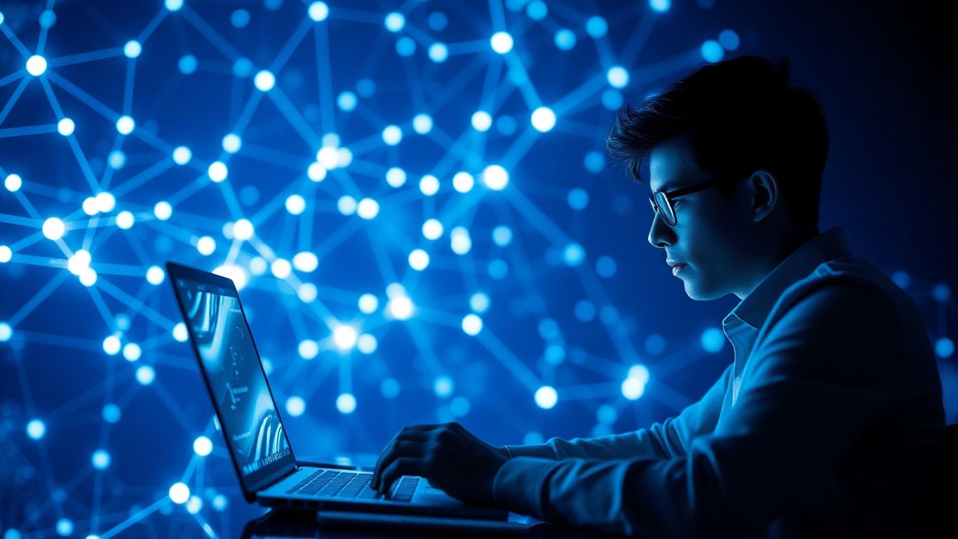 Blockchain developer working on complex code