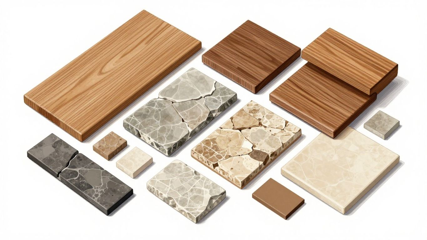 Various surface material samples in a sketch.