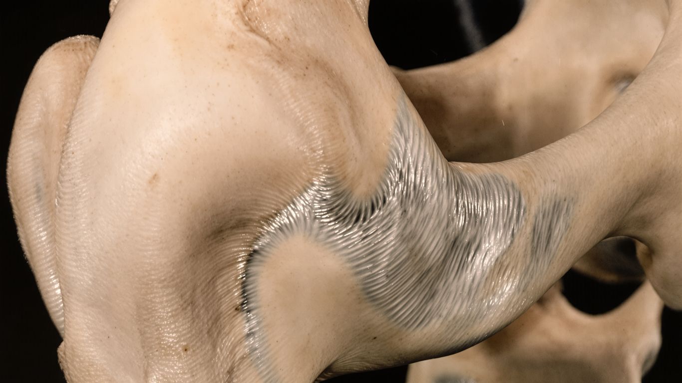 Articulación de cadera con cartílago y hueso.