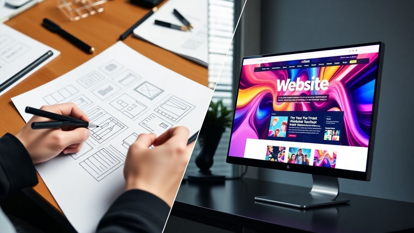 Sketch to screen website design process.