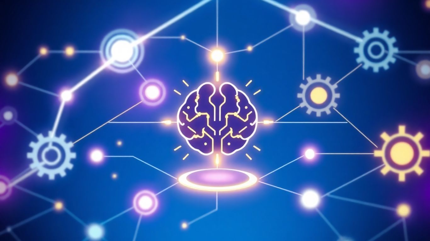AI automation infographic with brain and gears.