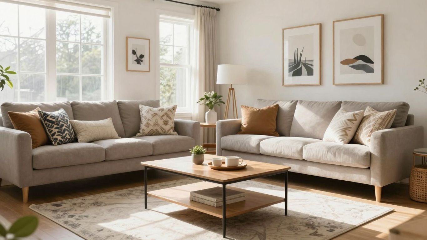 Modern Airbnb living room with stylish furniture and decor.