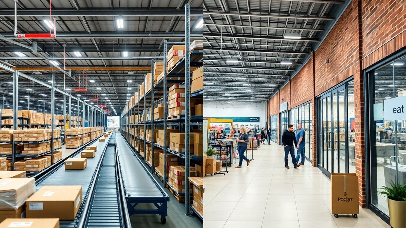 Comparație vizuală: magazin online vs. magazin fizic.
