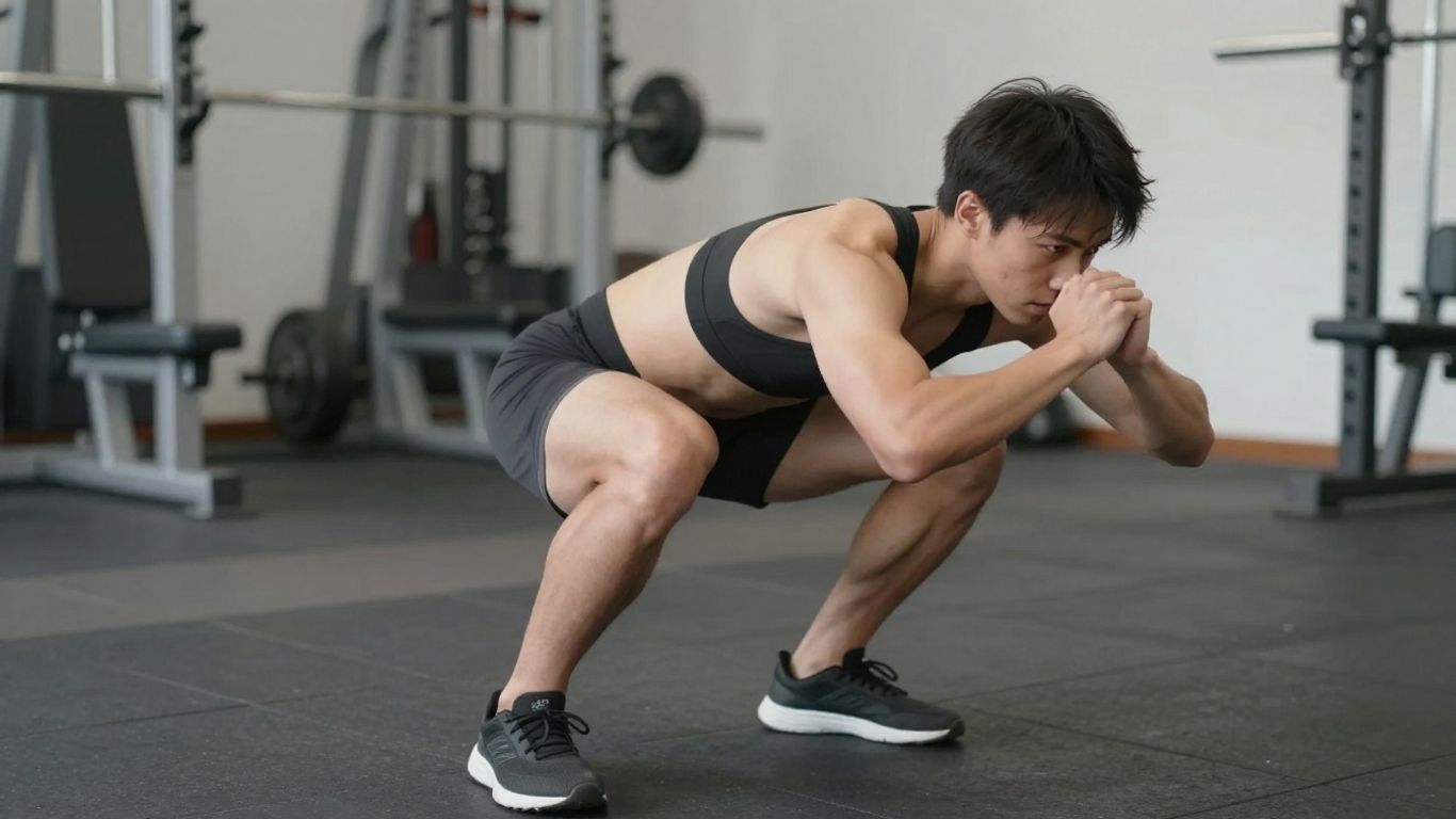 Beginner performing a bodyweight squat.