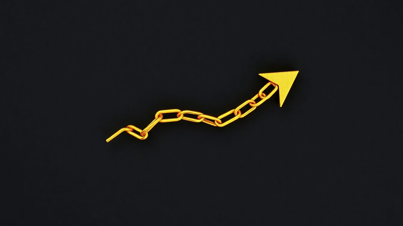 Golden chains forming an upward growth arrow