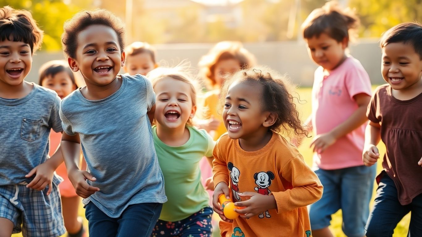 Crianças felizes brincando juntas ao ar livre.