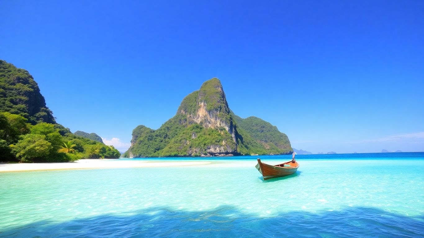 Raja Ampat turquoise waters, white sand beach, and limestone karsts.