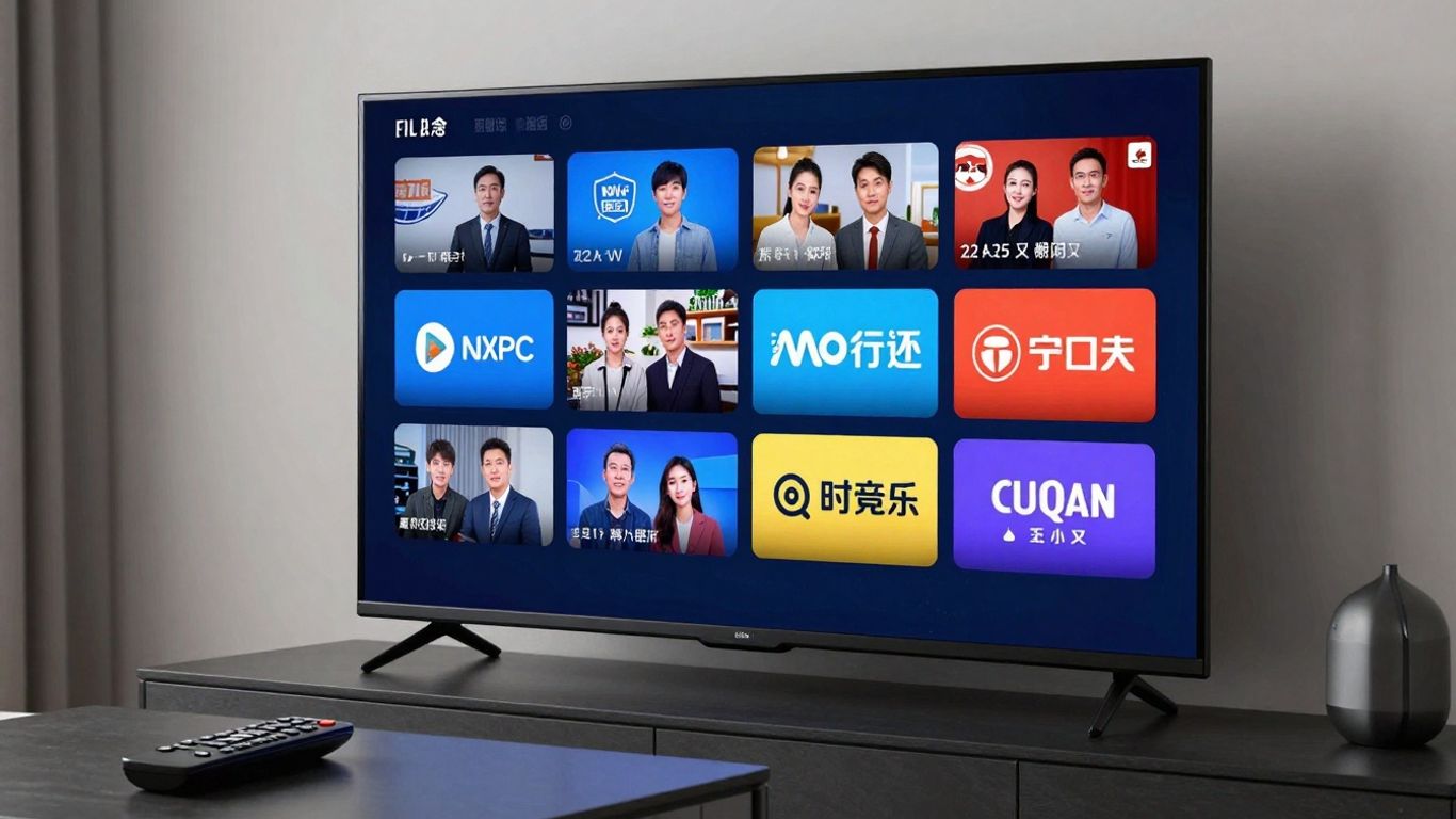 Television screen showing live channels with remote control.