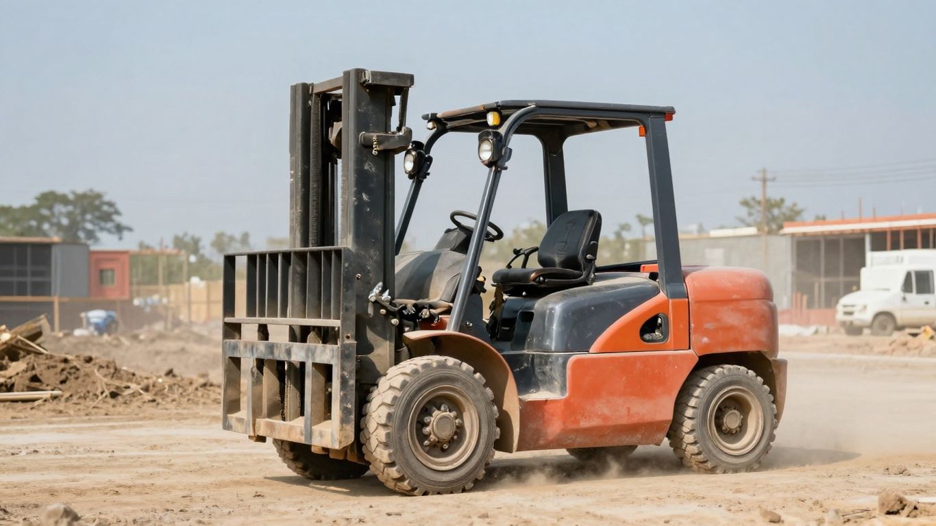 รถโฟล์คลิฟท์น้ำมันทำงานกลางแจ้ง ยกของหนัก