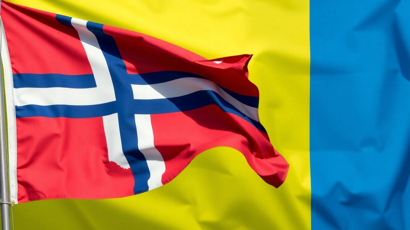 Nordic flag and Ukrainian flag with a strained visual effect.