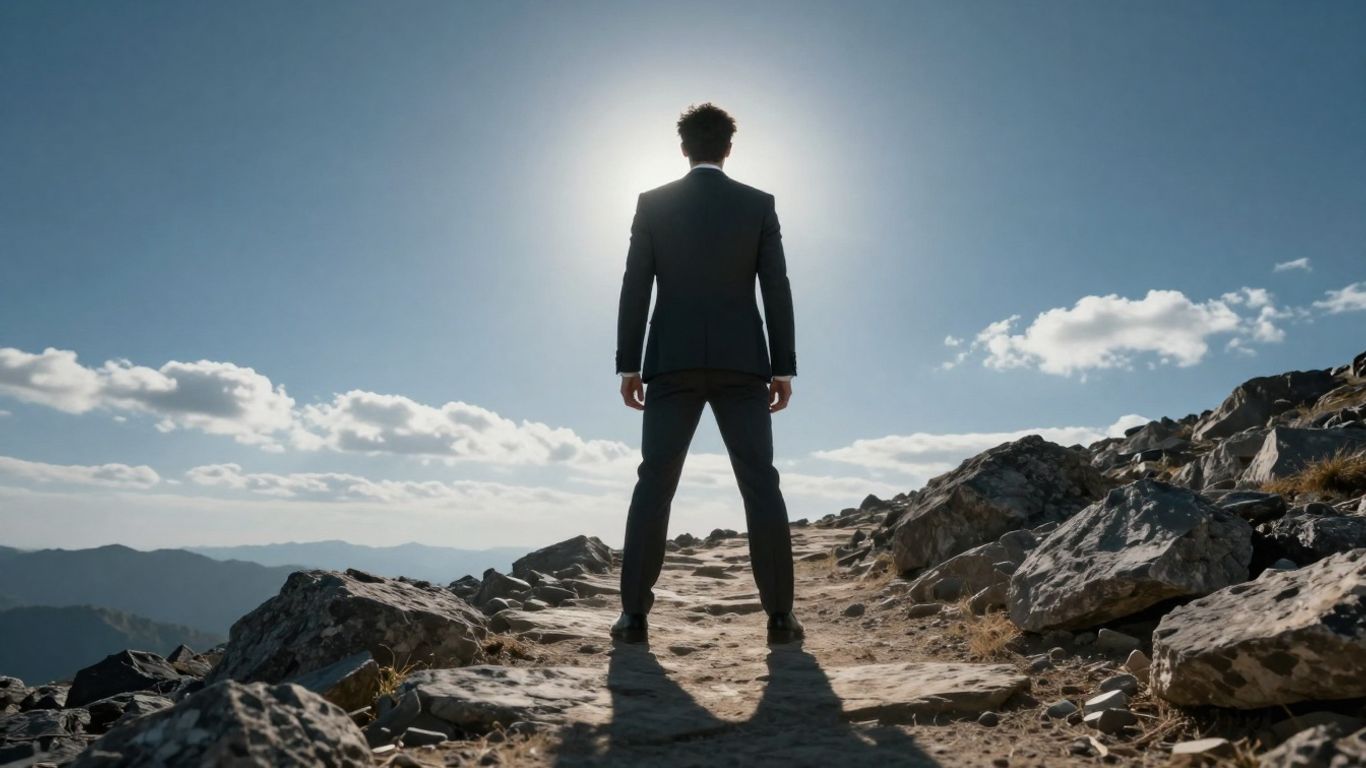 Dirigeant sur un chemin rocheux vers l'horizon lumineux.