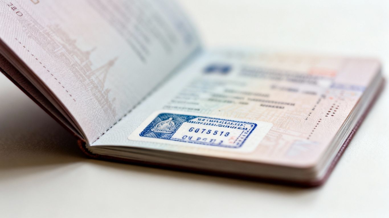 Passport with visa stamp, travel document application
