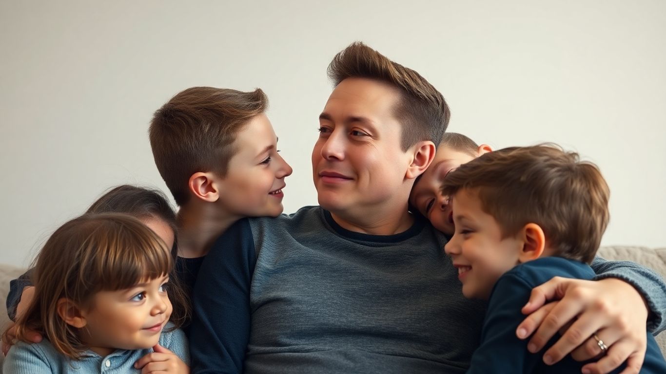 Elon Musk com seus filhos.