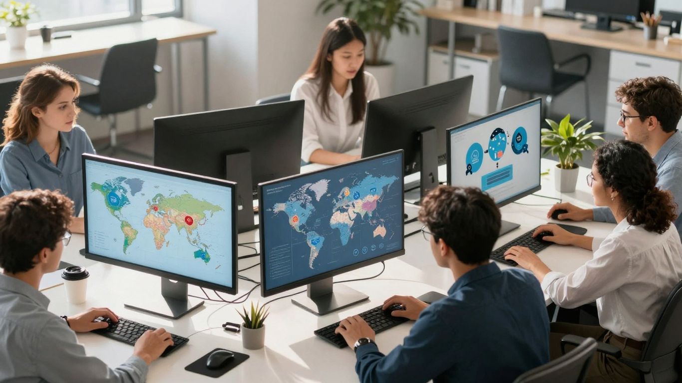 Diverse team collaborating remotely, building a trusted global workforce.