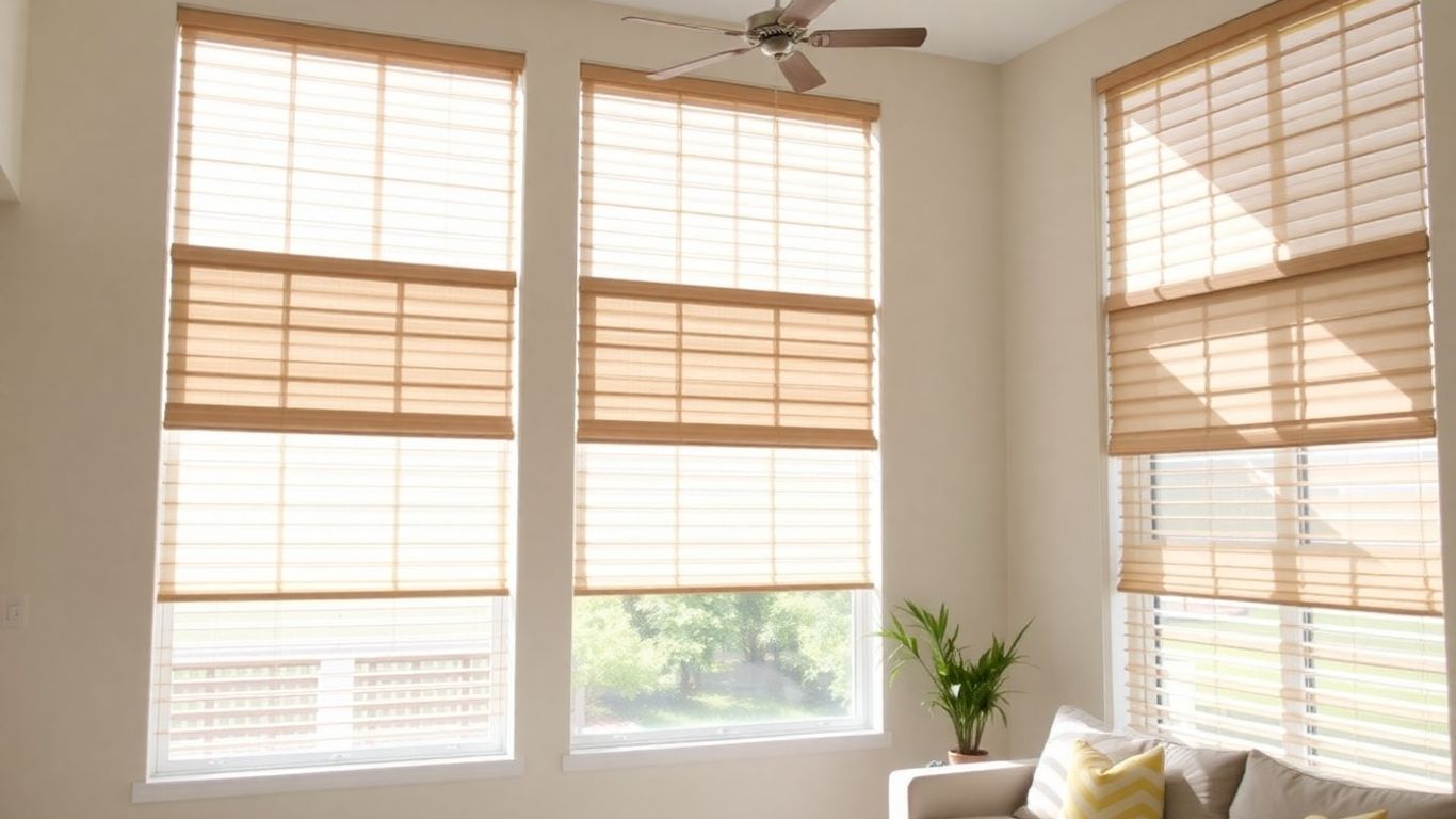 Custom blinds installed in a bright, modern living room.